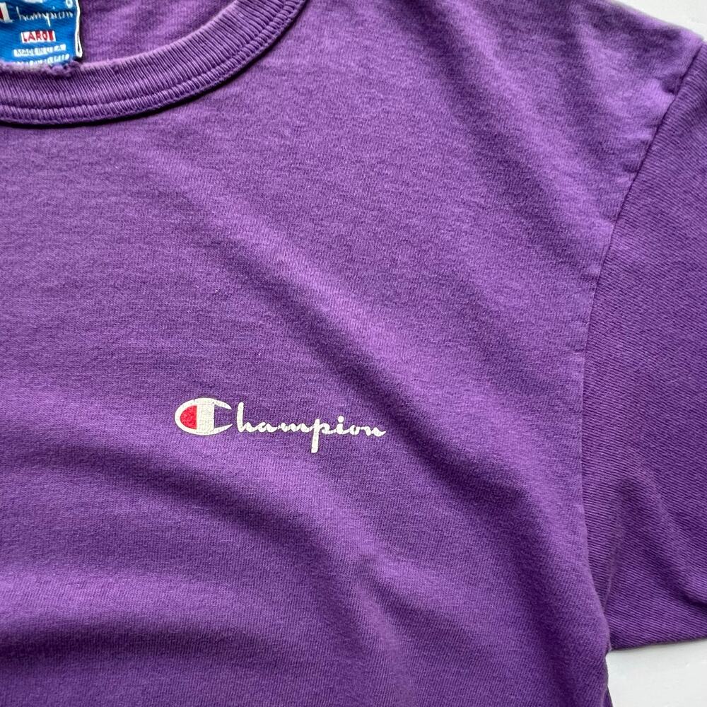 Vintage Champion USA Made Spellout Purple Script T Shirt Single Stitch Tee 80s - Picture 3 of 16